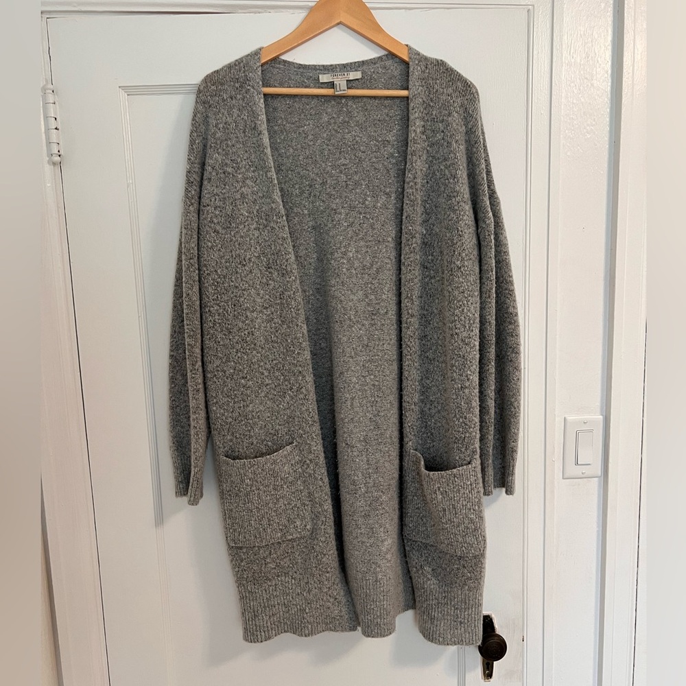 Knee Length Gray Sweater Cardigan
